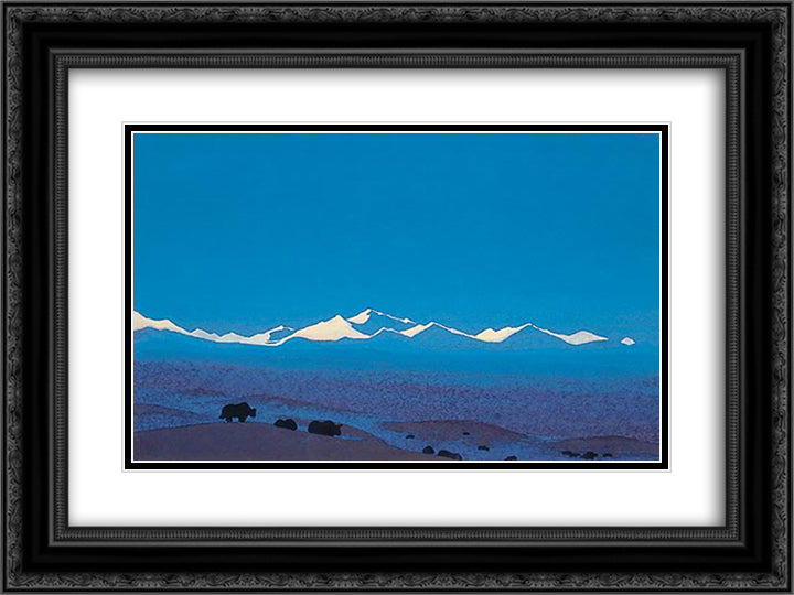 Nan Shan, Tibetan Frontier 24x18 Black Ornate Wood Framed Art Print Poster with Double Matting by Roerich, Nicholas