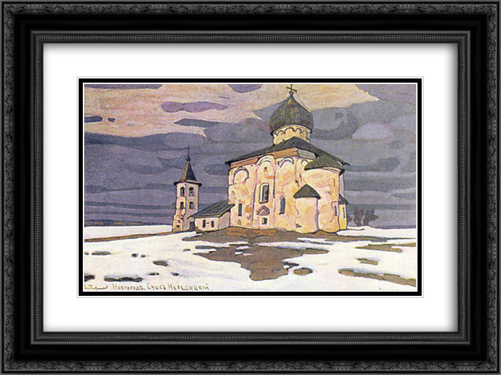 Novgorod. Spas Nereditsky. 24x18 Black Ornate Wood Framed Art Print Poster with Double Matting by Roerich, Nicholas