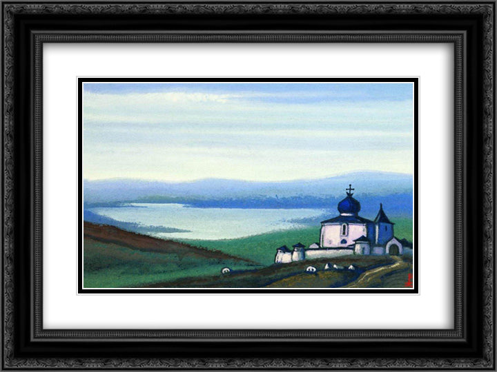 Novgorod cemetery (Northern Rus) 24x18 Black Ornate Wood Framed Art Print Poster with Double Matting by Roerich, Nicholas
