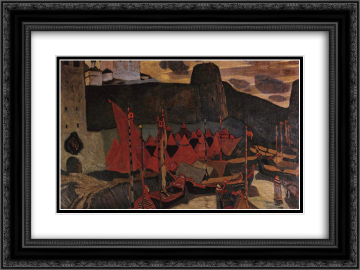 Old Pskov 24x18 Black Ornate Wood Framed Art Print Poster with Double Matting by Roerich, Nicholas