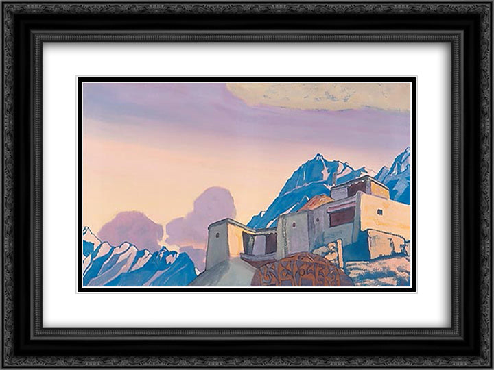 Om mani padme hum 24x18 Black Ornate Wood Framed Art Print Poster with Double Matting by Roerich, Nicholas