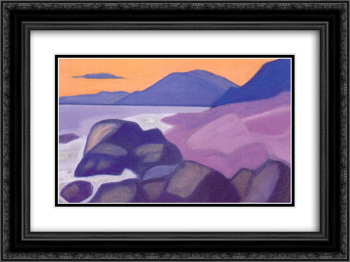 On the lake Shop Pangalo 24x18 Black Ornate Wood Framed Art Print Poster with Double Matting by Roerich, Nicholas