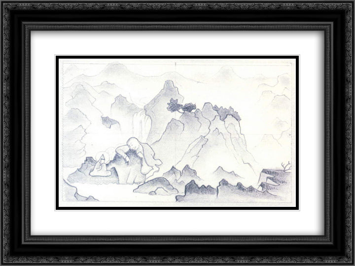 Padmasambhava 24x18 Black Ornate Wood Framed Art Print Poster with Double Matting by Roerich, Nicholas