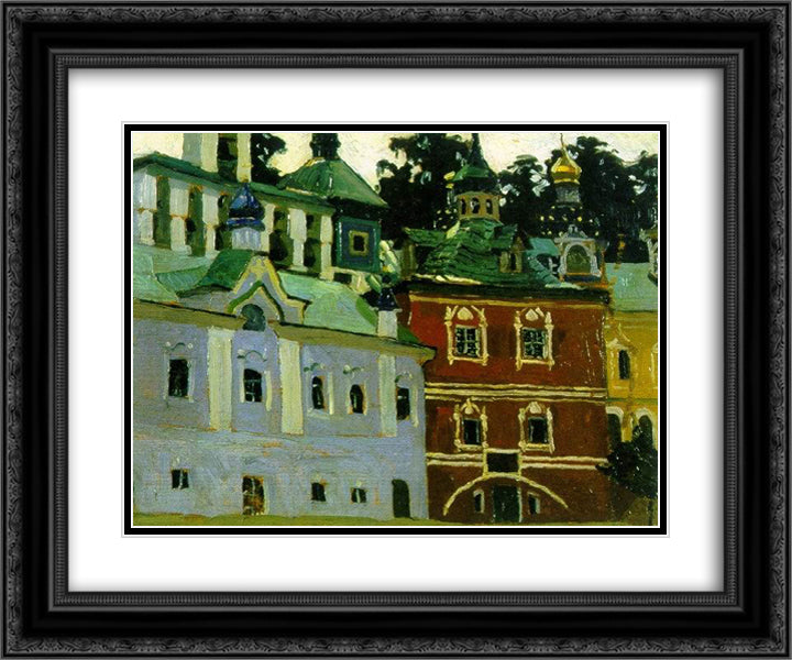 Pechora. General view of the courtyard. 24x20 Black Ornate Wood Framed Art Print Poster with Double Matting by Roerich, Nicholas
