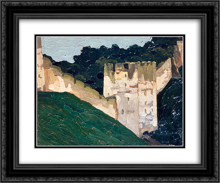Pechora. Monastery walls and towers. 24x20 Black Ornate Wood Framed Art Print Poster with Double Matting by Roerich, Nicholas