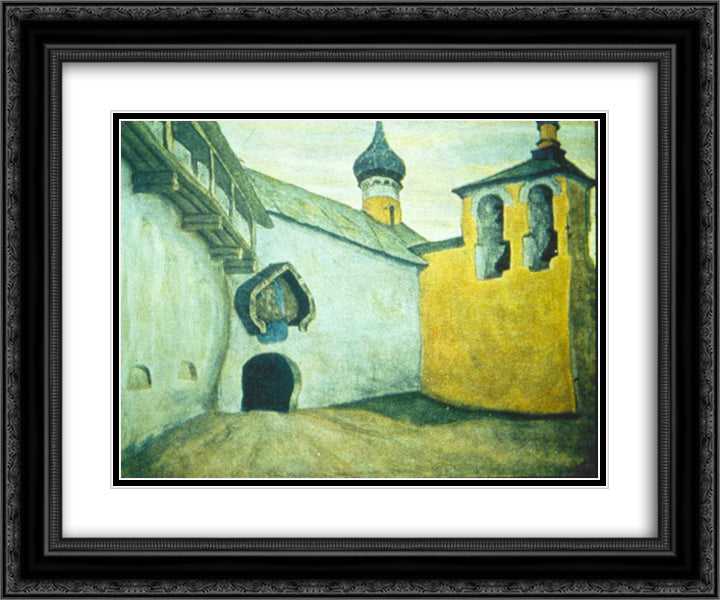 Pechora monastery 24x20 Black Ornate Wood Framed Art Print Poster with Double Matting by Roerich, Nicholas