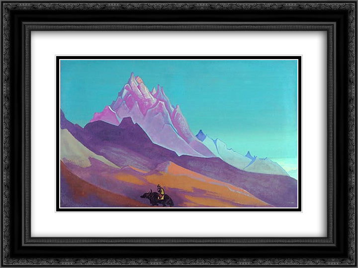 Pilgrim 24x18 Black Ornate Wood Framed Art Print Poster with Double Matting by Roerich, Nicholas