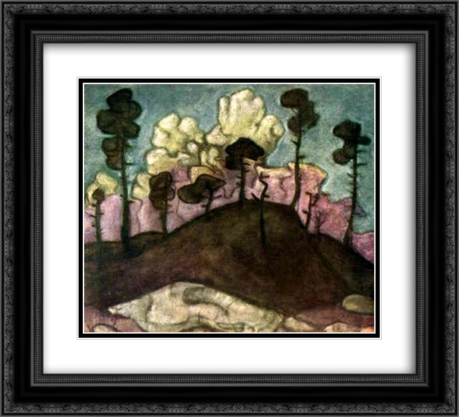 Pine trees with cloudy background 22x20 Black Ornate Wood Framed Art Print Poster with Double Matting by Roerich, Nicholas