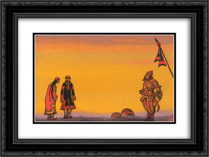 Polovets and girls 24x18 Black Ornate Wood Framed Art Print Poster with Double Matting by Roerich, Nicholas