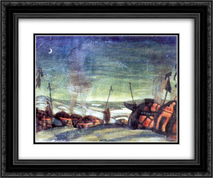 Polovtsian camp 24x20 Black Ornate Wood Framed Art Print Poster with Double Matting by Roerich, Nicholas