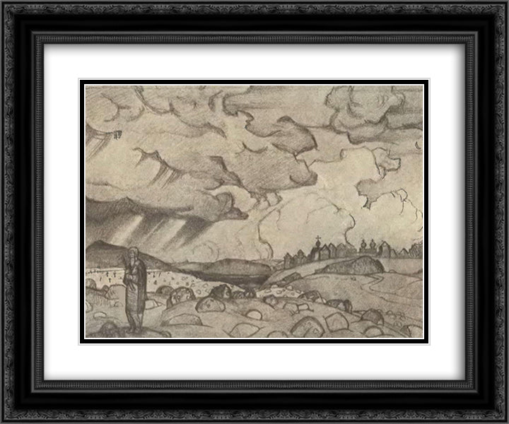 Procopius the Righteous removes a cloud of stone from the Great Ustyug 24x20 Black Ornate Wood Framed Art Print Poster with Double Matting by Roerich, Nicholas