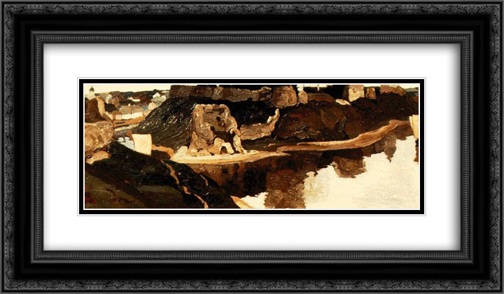 Pskov. The general view of Kremlin. 24x14 Black Ornate Wood Framed Art Print Poster with Double Matting by Roerich, Nicholas