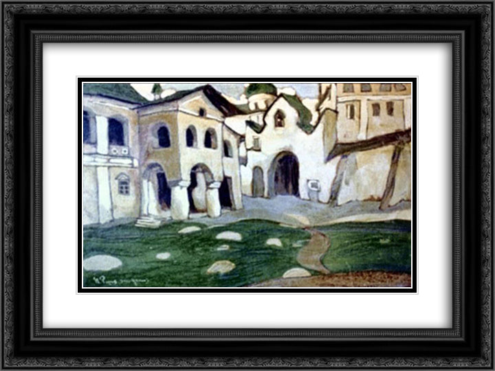 Pskov churchyard 24x18 Black Ornate Wood Framed Art Print Poster with Double Matting by Roerich, Nicholas