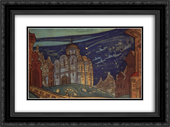 Putivl. Eclipse. 24x18 Black Ornate Wood Framed Art Print Poster with Double Matting by Roerich, Nicholas