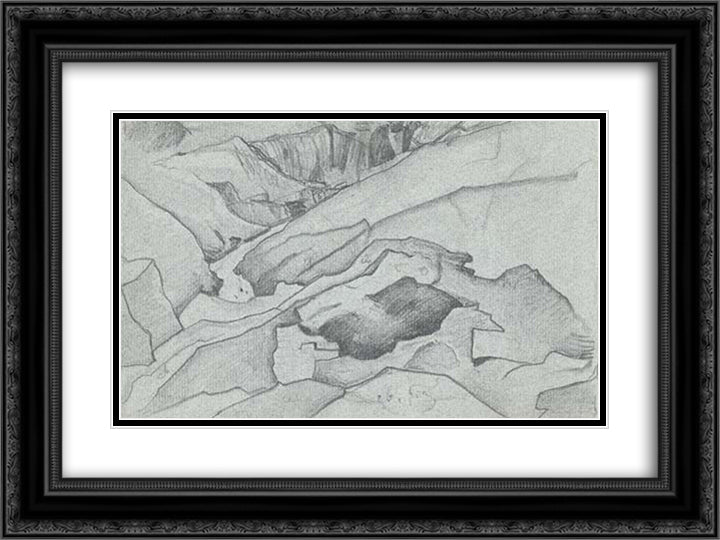 Rani Nulla river on Kulu side of Rohtang pass 24x18 Black Ornate Wood Framed Art Print Poster with Double Matting by Roerich, Nicholas