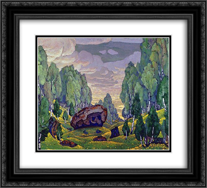 Ravine 22x20 Black Ornate Wood Framed Art Print Poster with Double Matting by Roerich, Nicholas
