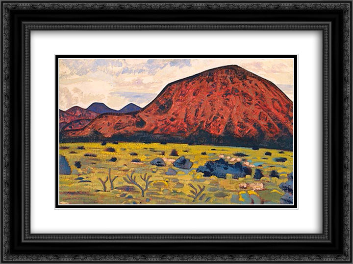 Red mountain. Santa Fe. 24x18 Black Ornate Wood Framed Art Print Poster with Double Matting by Roerich, Nicholas