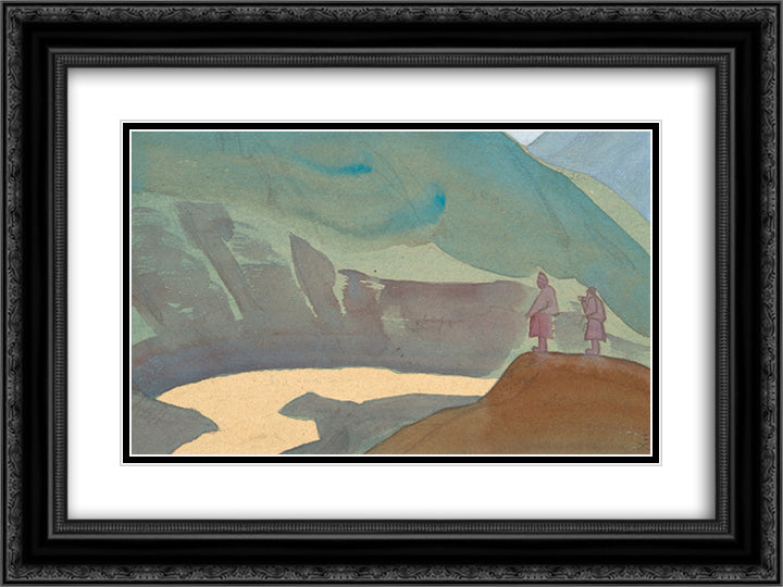 River Chandra 24x18 Black Ornate Wood Framed Art Print Poster with Double Matting by Roerich, Nicholas
