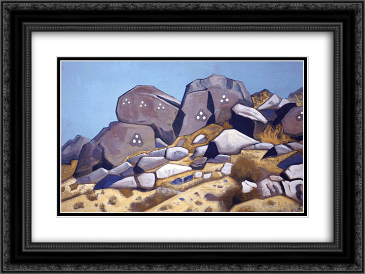 Rocks of Mongolia 24x18 Black Ornate Wood Framed Art Print Poster with Double Matting by Roerich, Nicholas