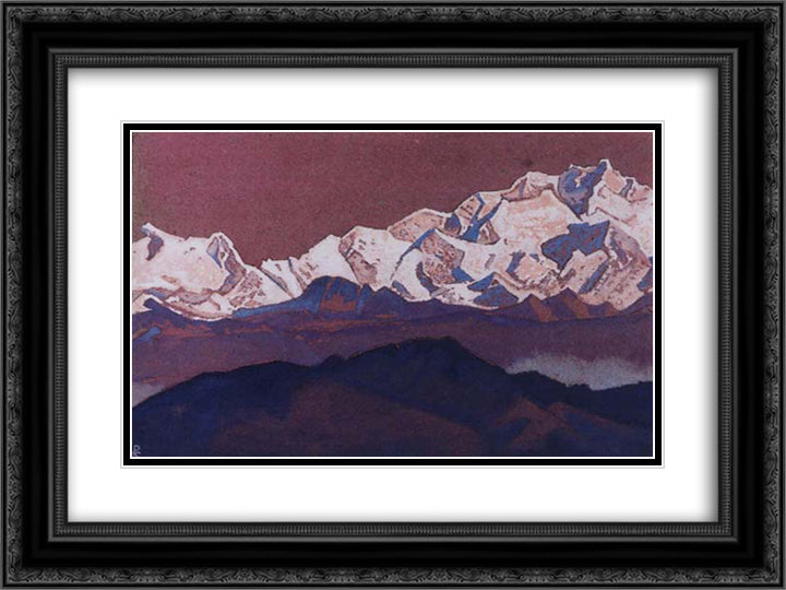 Rocky peaks. Himalayas. 24x18 Black Ornate Wood Framed Art Print Poster with Double Matting by Roerich, Nicholas