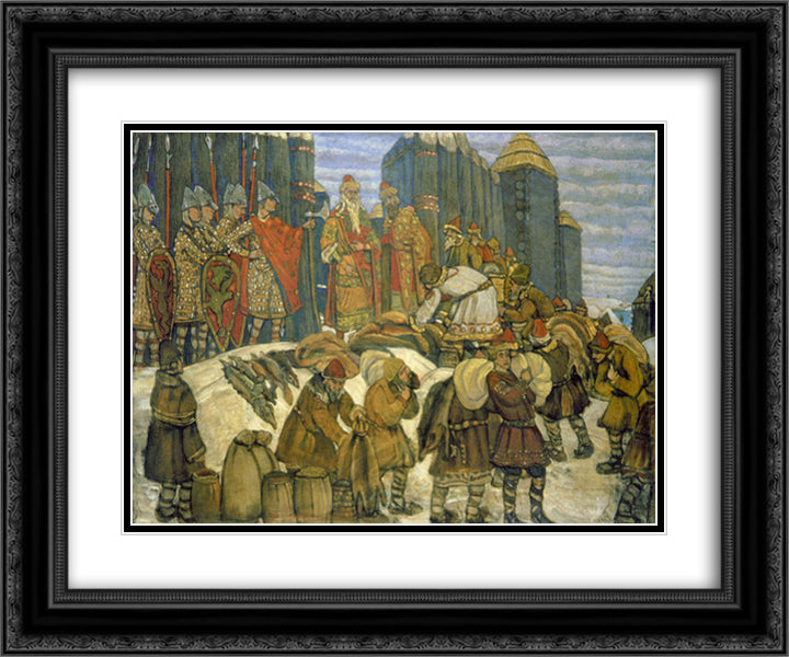 Russian prince collects tribute 24x20 Black Ornate Wood Framed Art Print Poster with Double Matting by Roerich, Nicholas