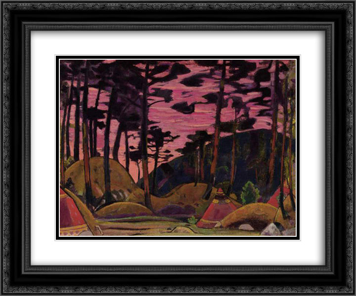 Sacred Grove 24x20 Black Ornate Wood Framed Art Print Poster with Double Matting by Roerich, Nicholas