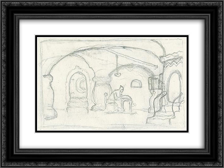 Scenery sketch for Mussorgsky's opera Boris Godunov 24x18 Black Ornate Wood Framed Art Print Poster with Double Matting by Roerich, Nicholas
