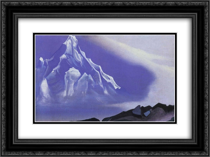 Silvery realm 24x18 Black Ornate Wood Framed Art Print Poster with Double Matting by Roerich, Nicholas
