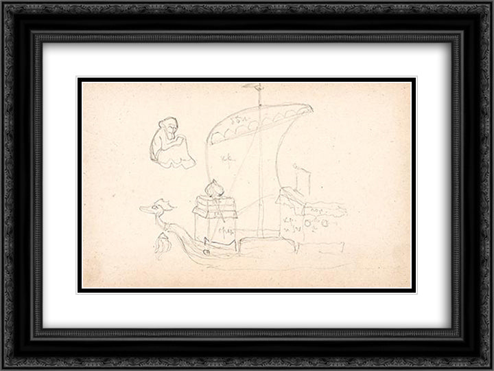 Sketch of galley 24x18 Black Ornate Wood Framed Art Print Poster with Double Matting by Roerich, Nicholas