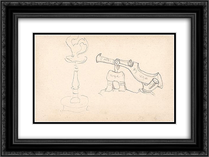 Sketch of lamp and Tsar-Cannon for Rimsky-Korsakovs opera 24x18 Black Ornate Wood Framed Art Print Poster with Double Matting by Roerich, Nicholas