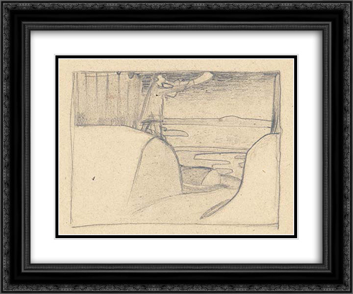 Sketch of man with buggle 24x20 Black Ornate Wood Framed Art Print Poster with Double Matting by Roerich, Nicholas