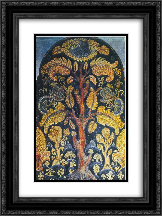 Sketch of mosaic to the monument to Kuinji 18x24 Black Ornate Wood Framed Art Print Poster with Double Matting by Roerich, Nicholas