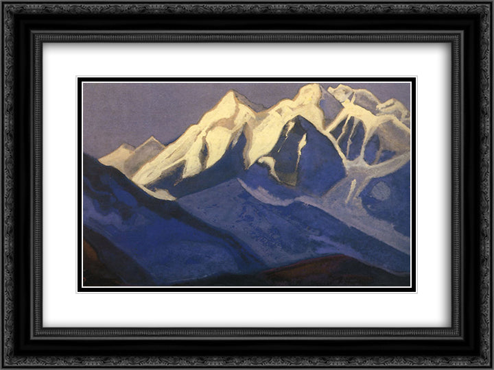 Snowy peaks 24x18 Black Ornate Wood Framed Art Print Poster with Double Matting by Roerich, Nicholas