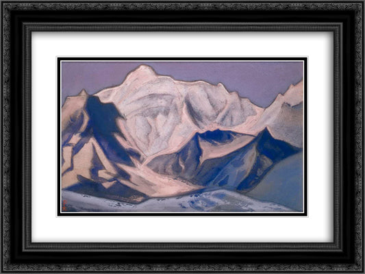 Snowy peaks at sunset 24x18 Black Ornate Wood Framed Art Print Poster with Double Matting by Roerich, Nicholas