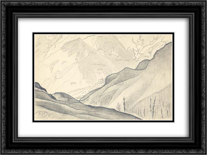 Solang valley 24x18 Black Ornate Wood Framed Art Print Poster with Double Matting by Roerich, Nicholas