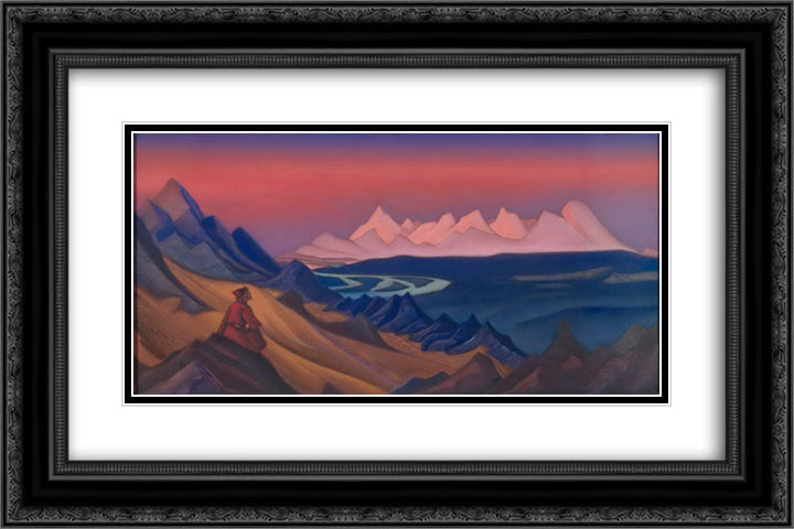 Song of Shambhala 24x16 Black Ornate Wood Framed Art Print Poster with Double Matting by Roerich, Nicholas