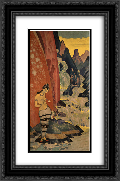 Song of waterfall 16x24 Black Ornate Wood Framed Art Print Poster with Double Matting by Roerich, Nicholas