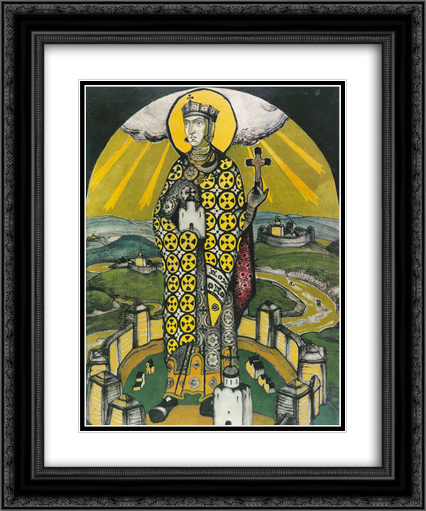 St.Olga of Kiev 20x24 Black Ornate Wood Framed Art Print Poster with Double Matting by Roerich, Nicholas