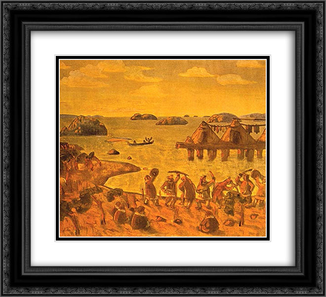 Stone Age 22x20 Black Ornate Wood Framed Art Print Poster with Double Matting by Roerich, Nicholas