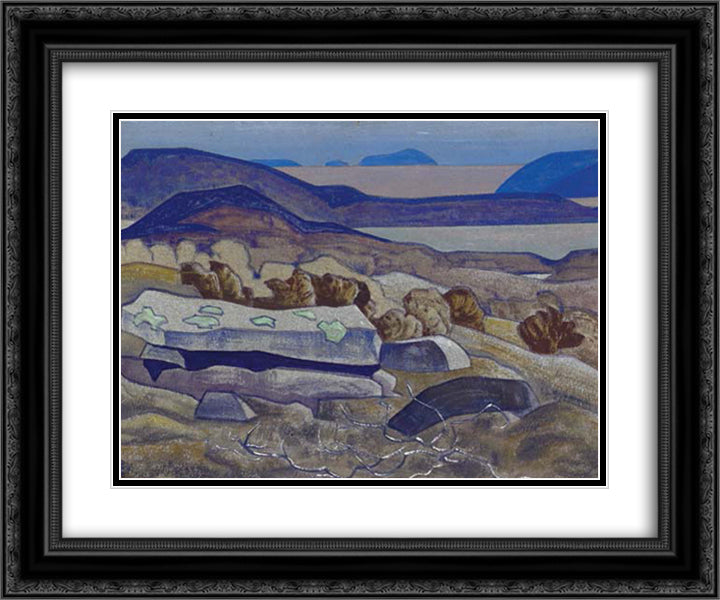 Stone of the Leader 24x20 Black Ornate Wood Framed Art Print Poster with Double Matting by Roerich, Nicholas