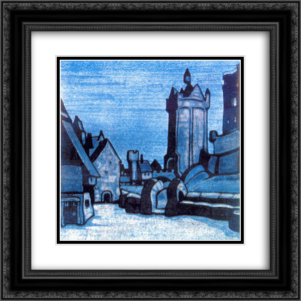 Street in front of castle 20x20 Black Ornate Wood Framed Art Print Poster with Double Matting by Roerich, Nicholas