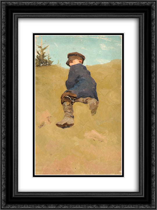Study of lying boy 18x24 Black Ornate Wood Framed Art Print Poster with Double Matting by Roerich, Nicholas