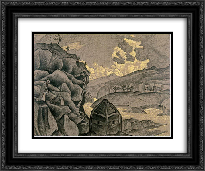 Study of scene design for Peer Gynt 24x20 Black Ornate Wood Framed Art Print Poster with Double Matting by Roerich, Nicholas