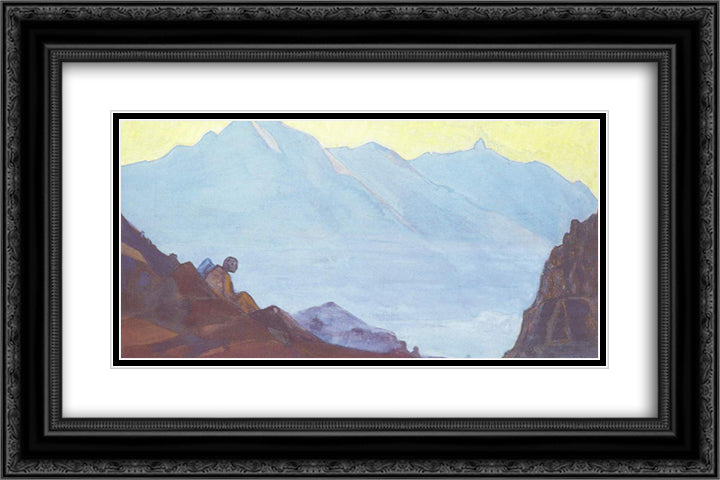 Study to Teacher's Testament' 24x16 Black Ornate Wood Framed Art Print Poster with Double Matting by Roerich, Nicholas