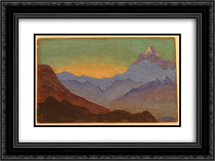 Sunrise in Himalayas 24x18 Black Ornate Wood Framed Art Print Poster with Double Matting by Roerich, Nicholas