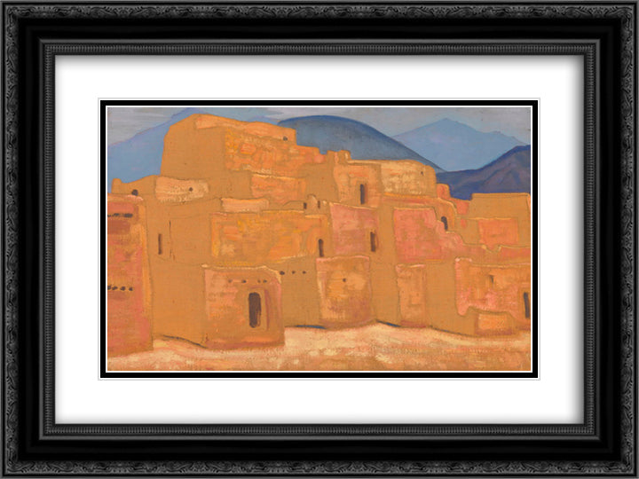 Taos Pueblo, New Mexico 24x18 Black Ornate Wood Framed Art Print Poster with Double Matting by Roerich, Nicholas