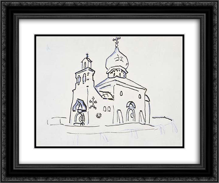 Temple in Skvernitsy 24x20 Black Ornate Wood Framed Art Print Poster with Double Matting by Roerich, Nicholas