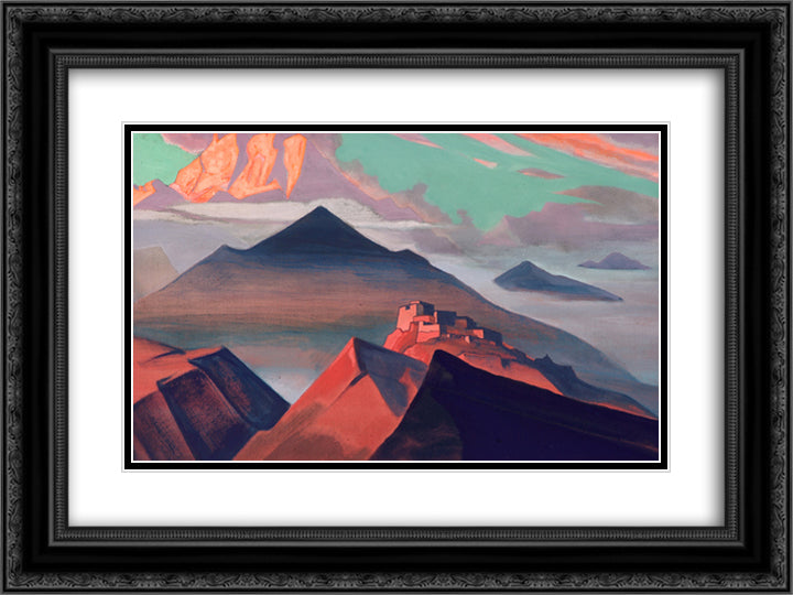 Tent Mountain 24x18 Black Ornate Wood Framed Art Print Poster with Double Matting by Roerich, Nicholas