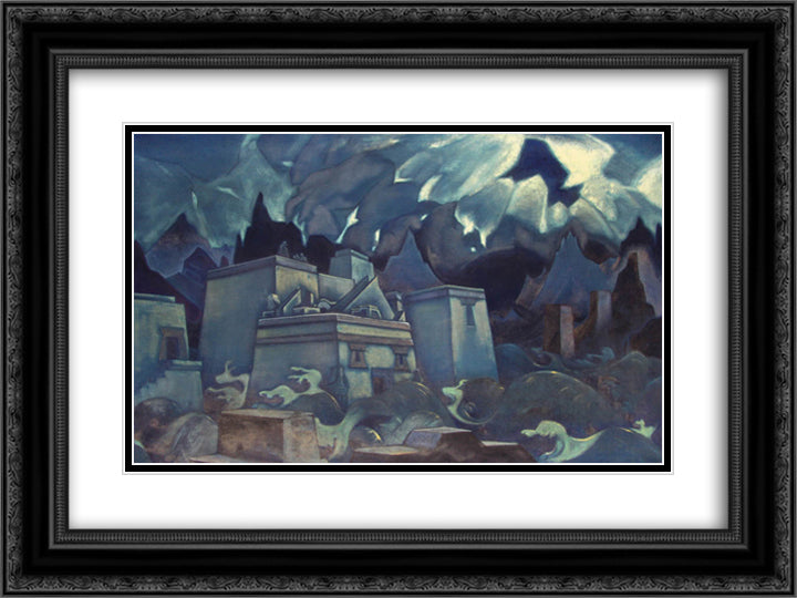 The destruction of Atlantis 24x18 Black Ornate Wood Framed Art Print Poster with Double Matting by Roerich, Nicholas