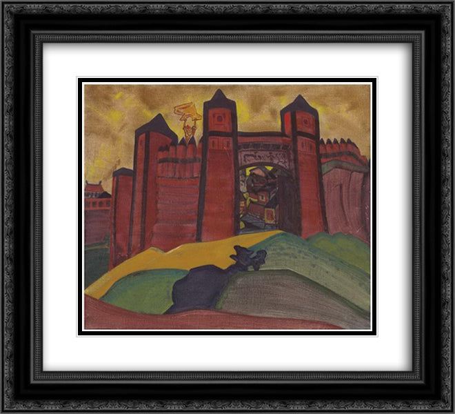 The Gates of Tmutarakan 22x20 Black Ornate Wood Framed Art Print Poster with Double Matting by Roerich, Nicholas